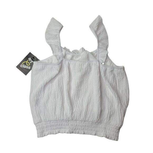 Girls Smocked Ruffle Short Sleeve Top art class White L NEW - Picture 2 of 2